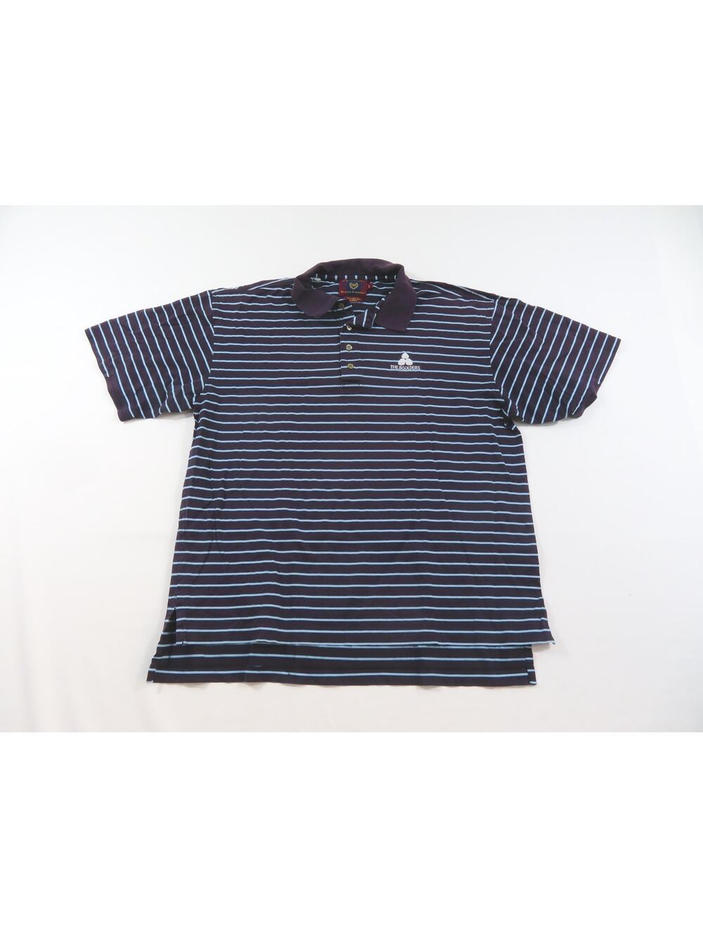 Byron Nelson Golf Shirt, Polo Style Tennis, Merlot Purple Blue Striped Sz L Y2K